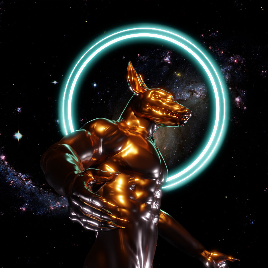 Anubis — 3D-Charakterkunst im Kosmos